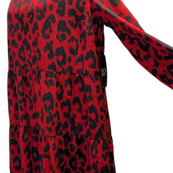 NWT New York & Company Red and Black Long Sleeve Dress - Picture 4 of 9